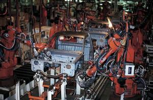 Assembly line in Subaru manufacturing plant